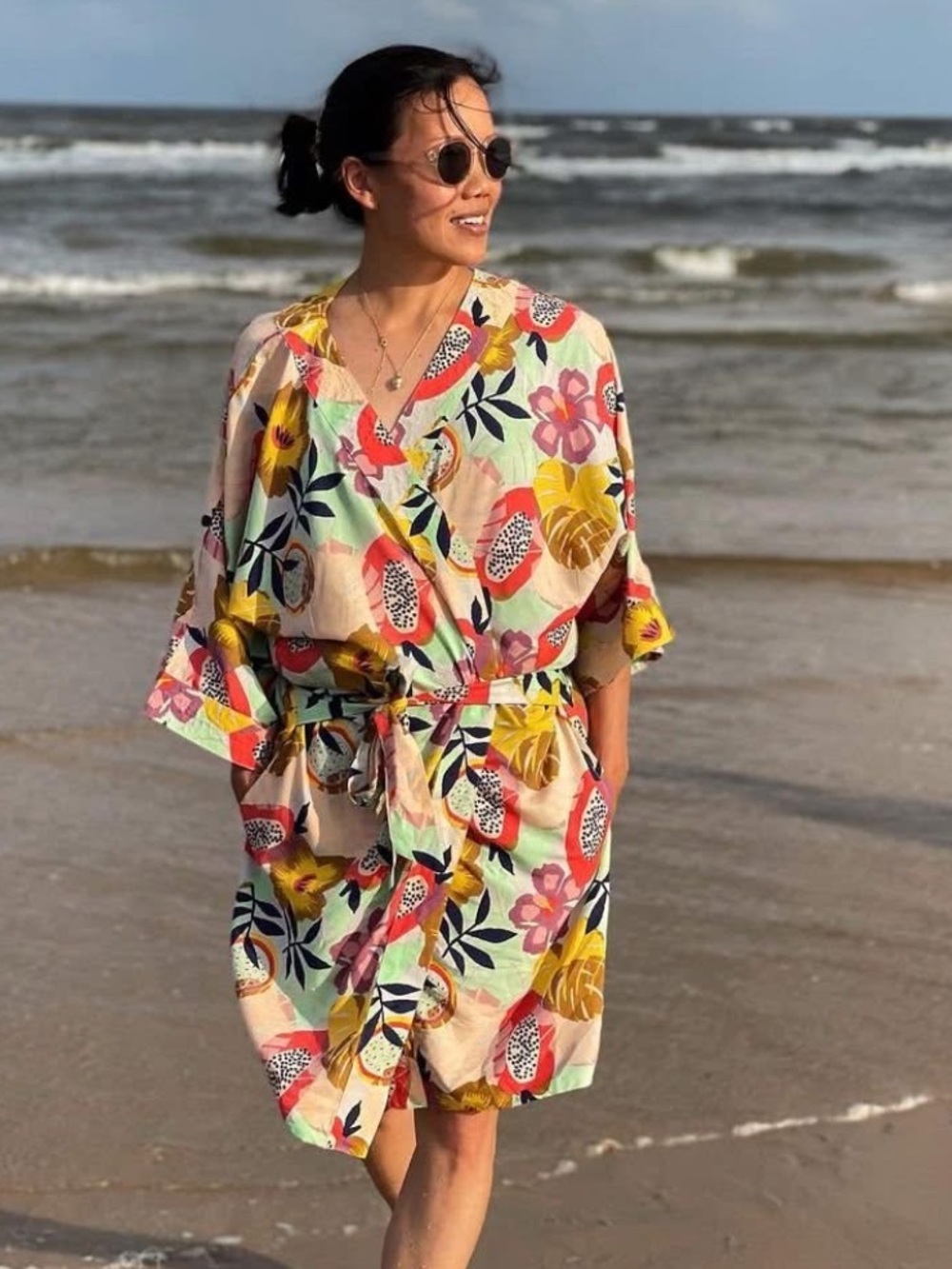Monday Swimwear Lime Multi Floral & Fruit Wrap Tunic